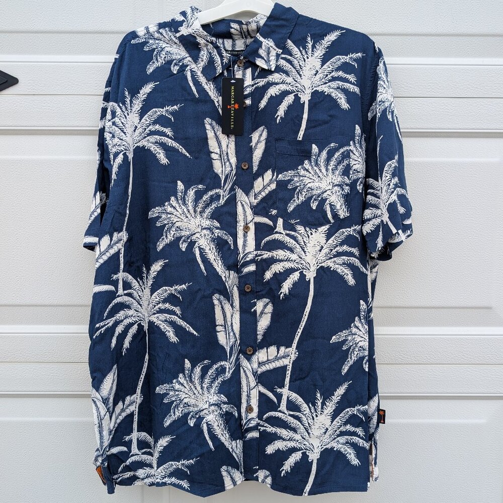 NWT-Margaritaville Navy Tropical Palm Tree Button Down- XXL